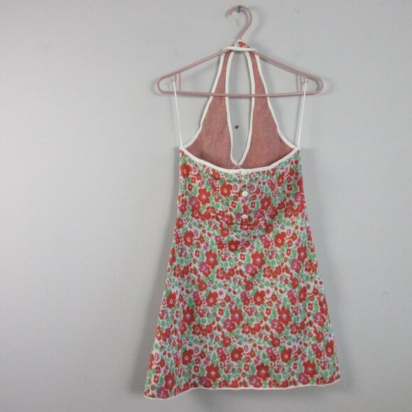Zara Floral Halter Dress M Pink Green Knit Open Back Viscose Cotton Beach 194 - Picture 2 of 13